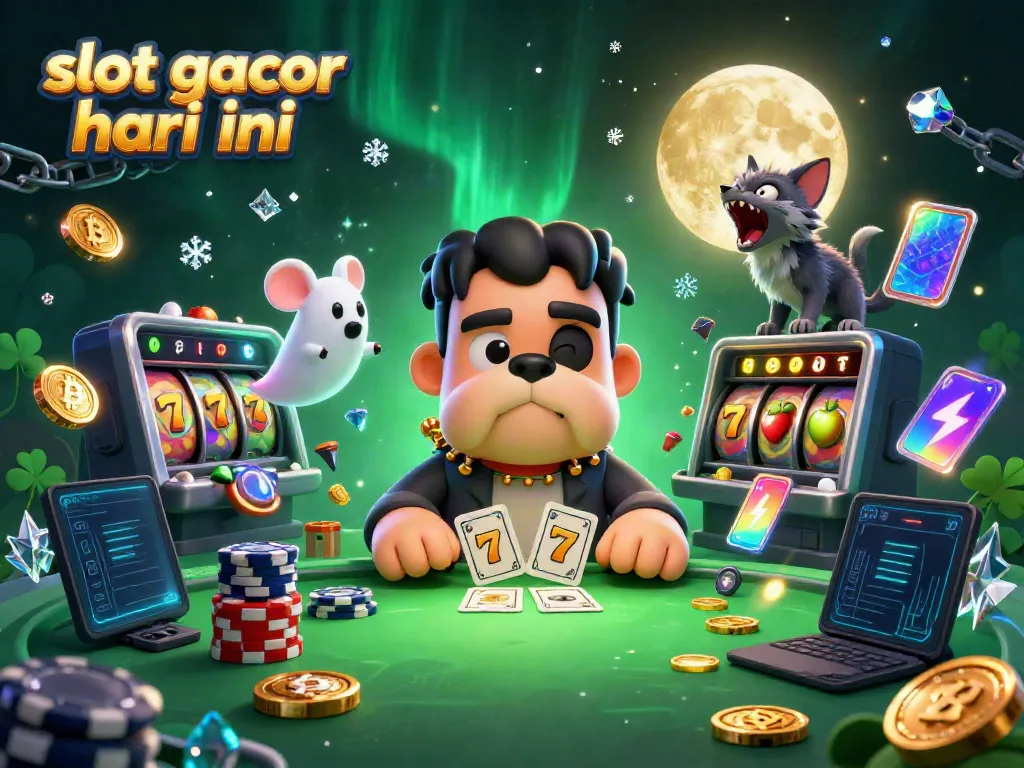 Slot gacor hari ini dengan Frankenstein bulldog dan werewolf kitten bermain di meja hijau.