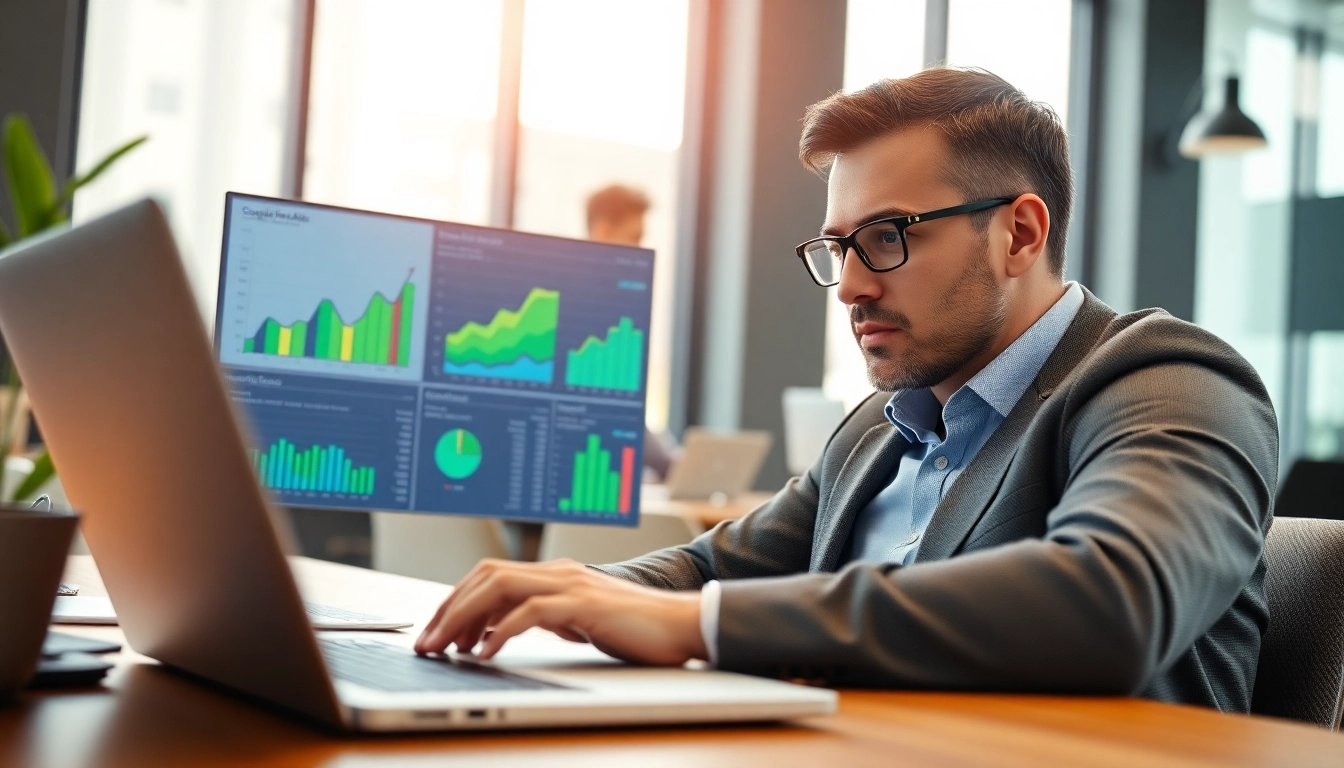 Analyze google ads edmonton performance with vibrant analytics in a modern office.