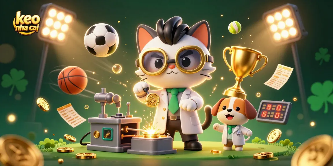 Experience the thrill of keo nha cai with this dynamic sports betting scene featuring cartoon characters and sports elements.