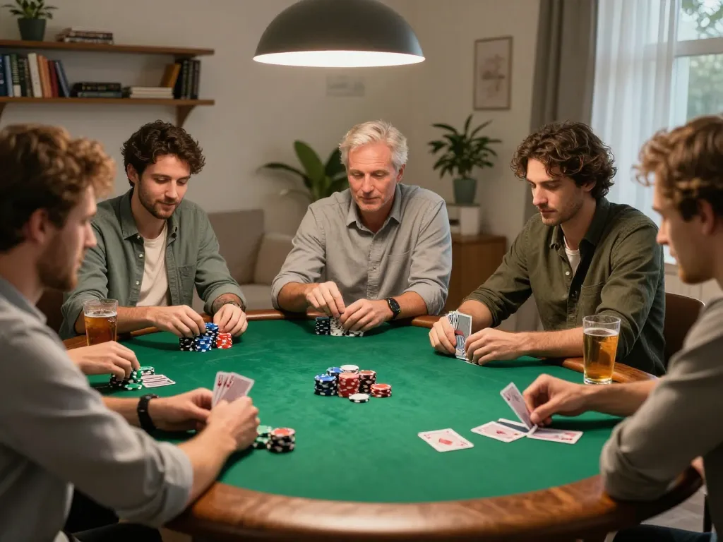 Enjoying a friendly poker game with top quality widgets and colorful chips under warm lighting