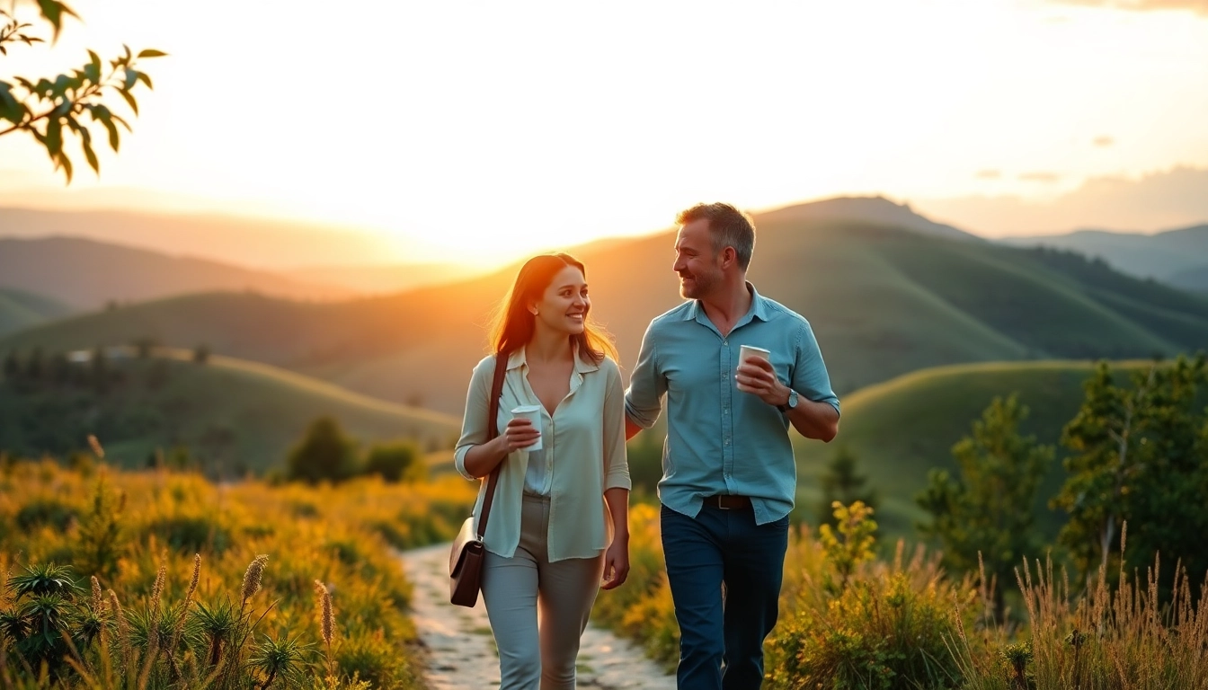 Find my true calling with a coach in a picturesque landscape, symbolizing personal growth.