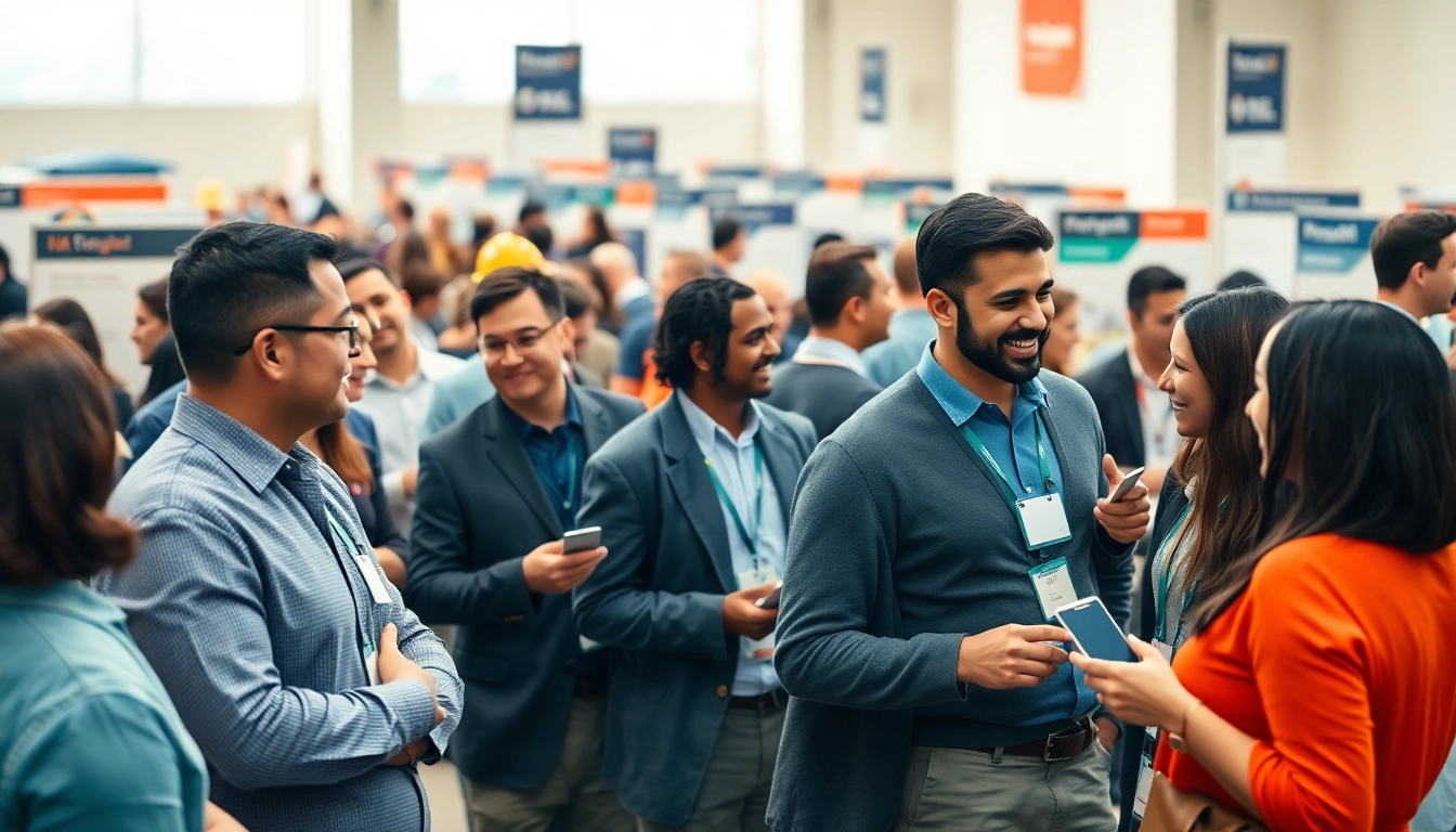 Engaging construction networking events with professionals exchanging ideas and business cards