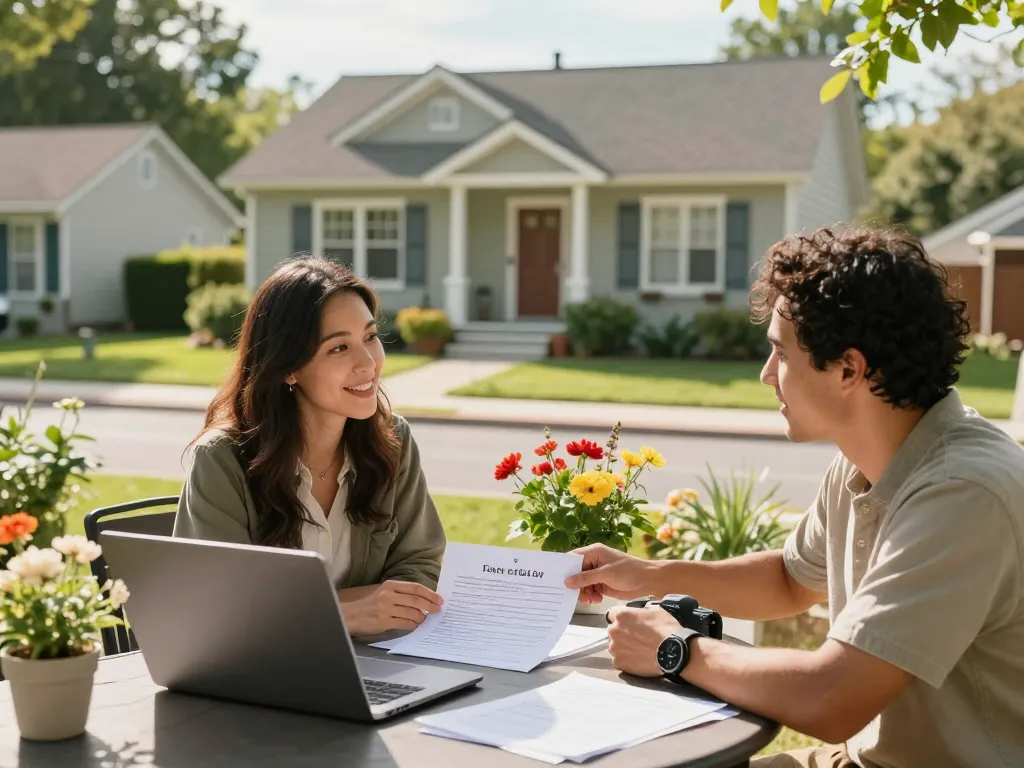 Sell my house fast for cash option discussed by homeowners outside in a beautiful neighborhood.