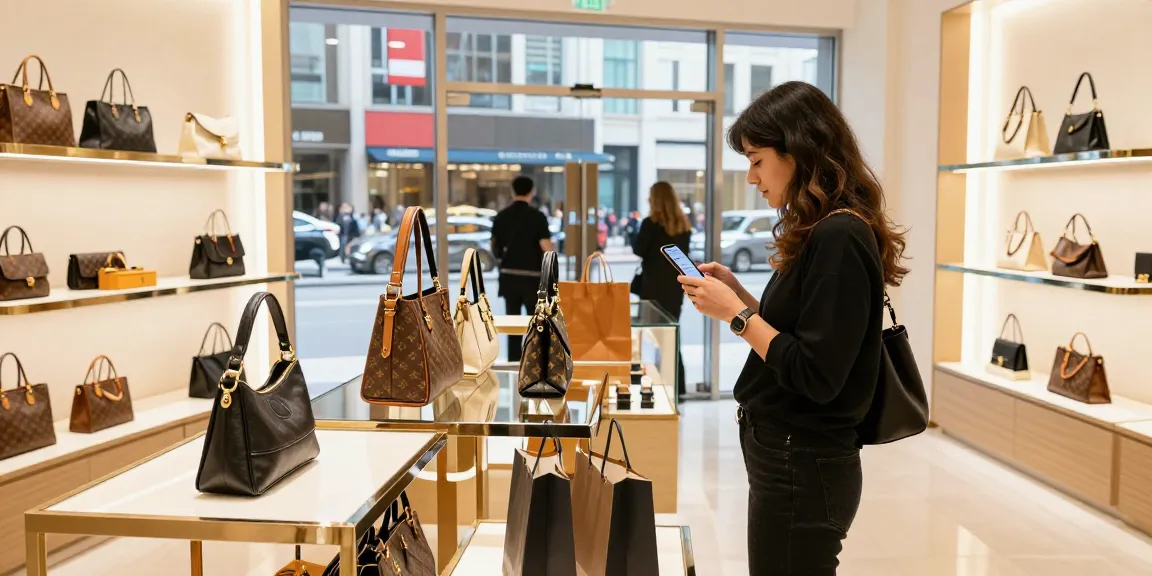 Shopper exploring high-quality 레플리카 products in a vibrant retail space, emphasizing luxury lifestyle and consumerism.