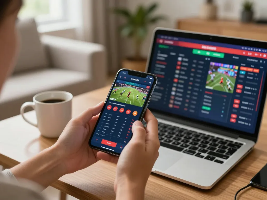 siti di scommesse stranieri being used on a smartphone in a cozy home betting setup.