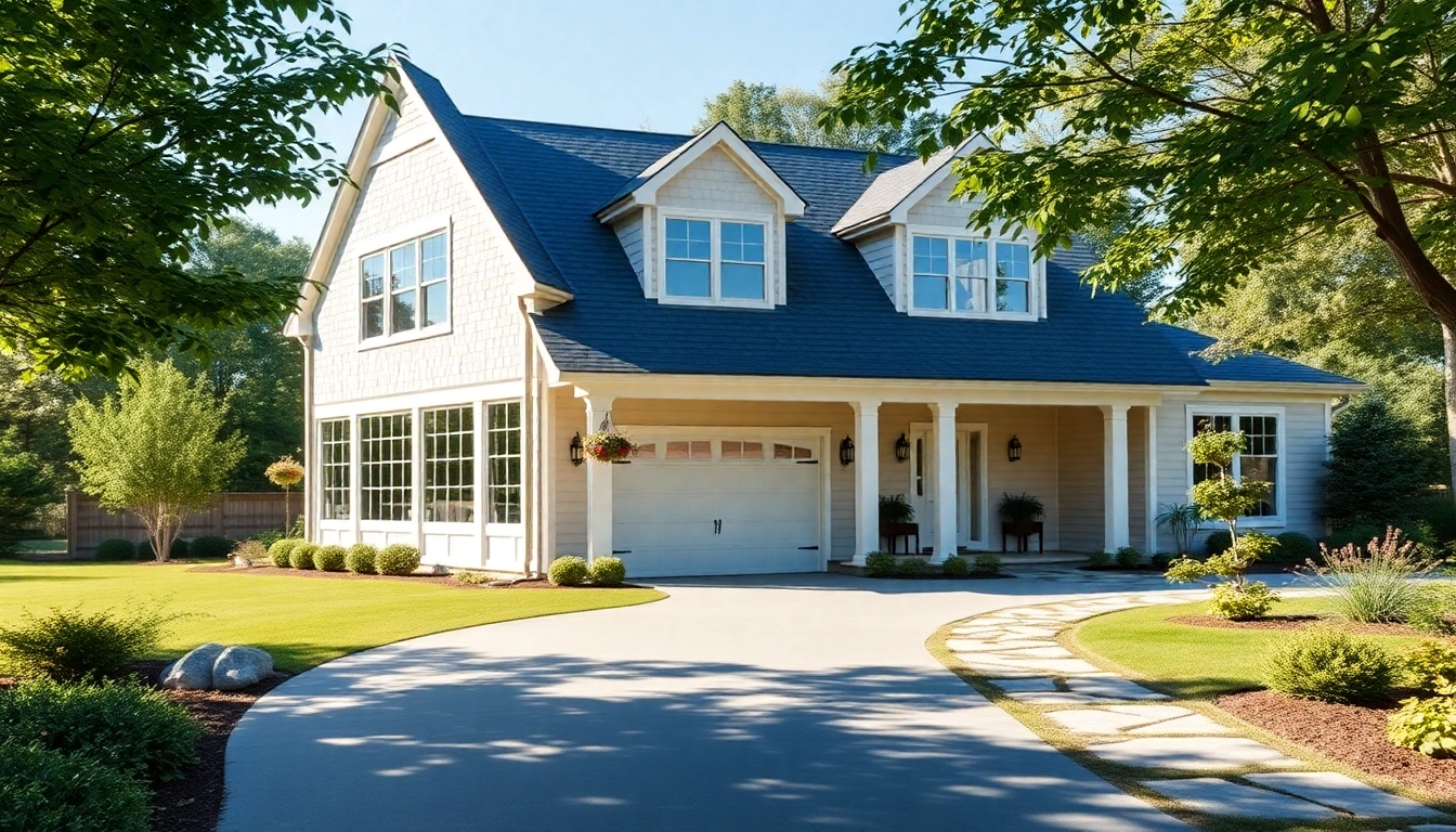 Captivating Cape Cod home addition showcasing an elegant attached garage amid lush landscaping.