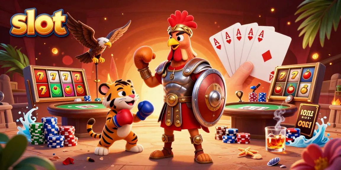 Spin the reels and win with a dynamic slot-themed illustration featuring iconic casino elements.