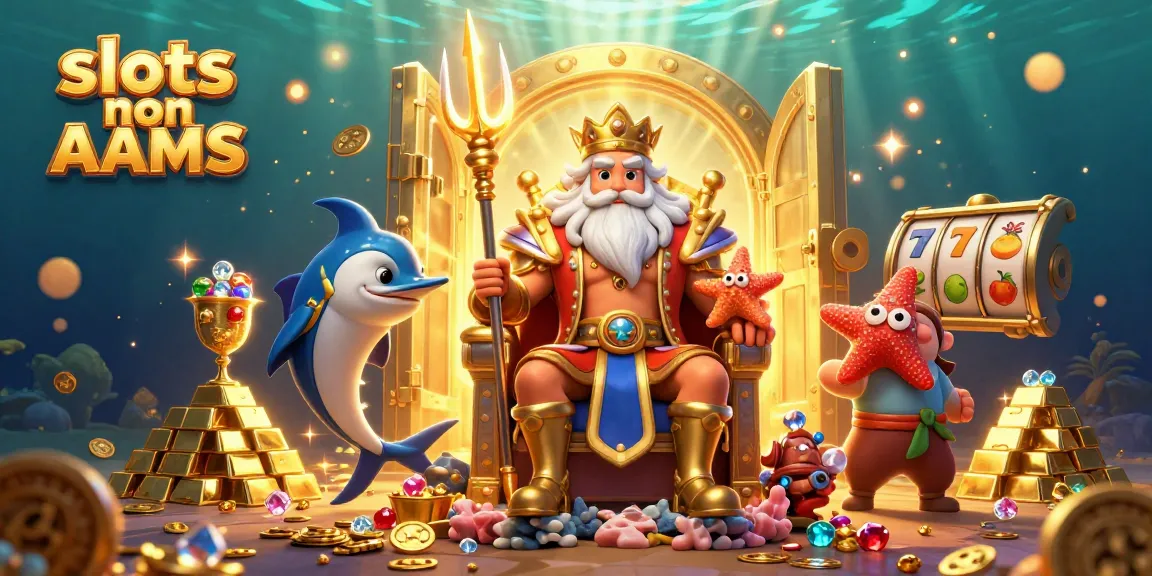 Gira le entusiasmanti slot non AAMS in un'illustrazione vivace di un casinò a tema sottomarino con Nettuno.