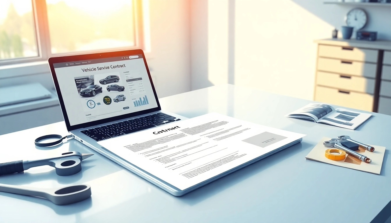 Showcasing a vehicle service contract document on a desk, emphasizing reliability and professionalism.