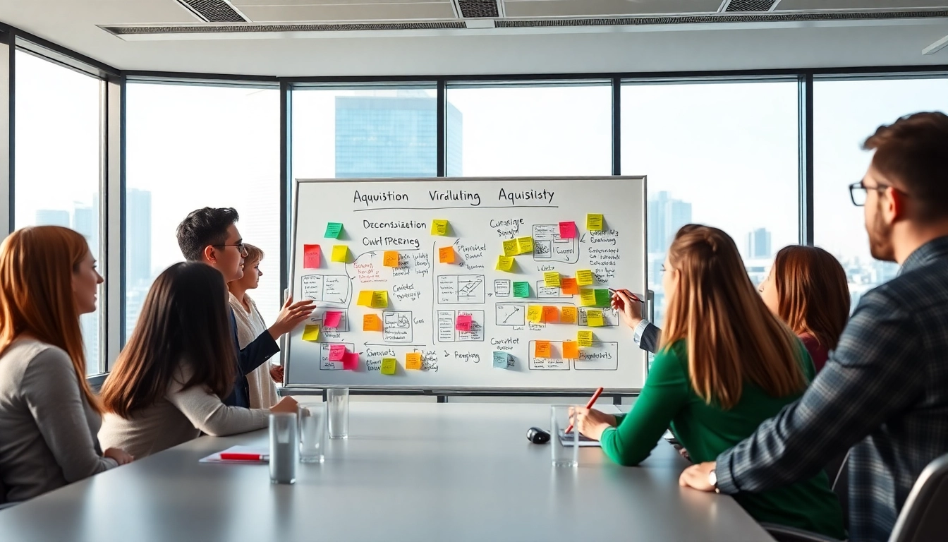 Engaging visual of professionals strategizing Acquisition Planning/Strategy Capture Management in a bright office.