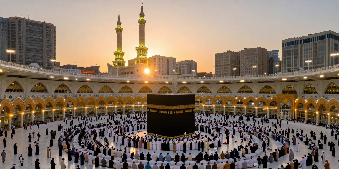 Spiritual gathering during umroh full ramadhan at the Kaaba, capturing the essence of pilgrimage and travel experiences in Saudi Arabia.