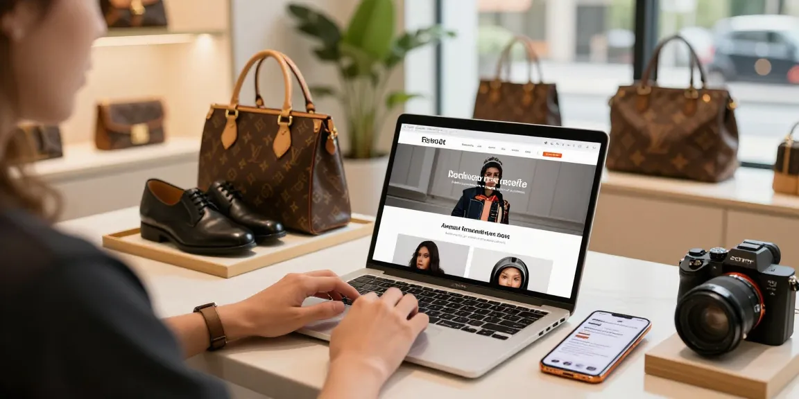 Luxury shopping experience at a 레플리카 사이트, showcasing stylish designer items