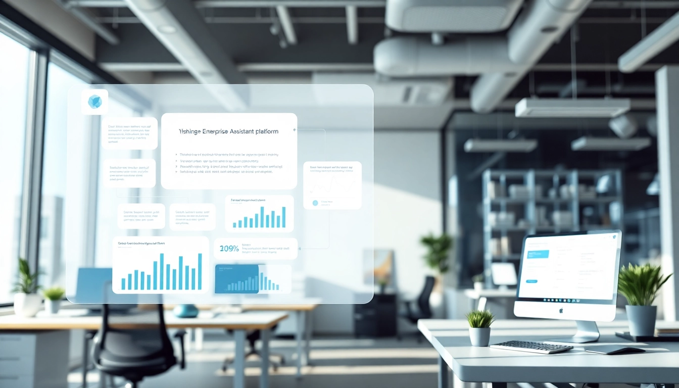 Engaging display of an enterprise assistant platform interface in a modern office setting.