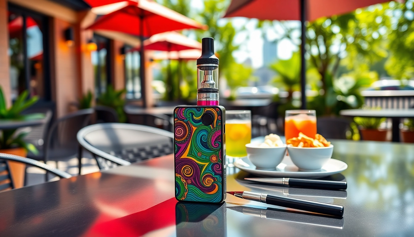 A captivating air bar vape showcases its vibrant design in a lively café scene.