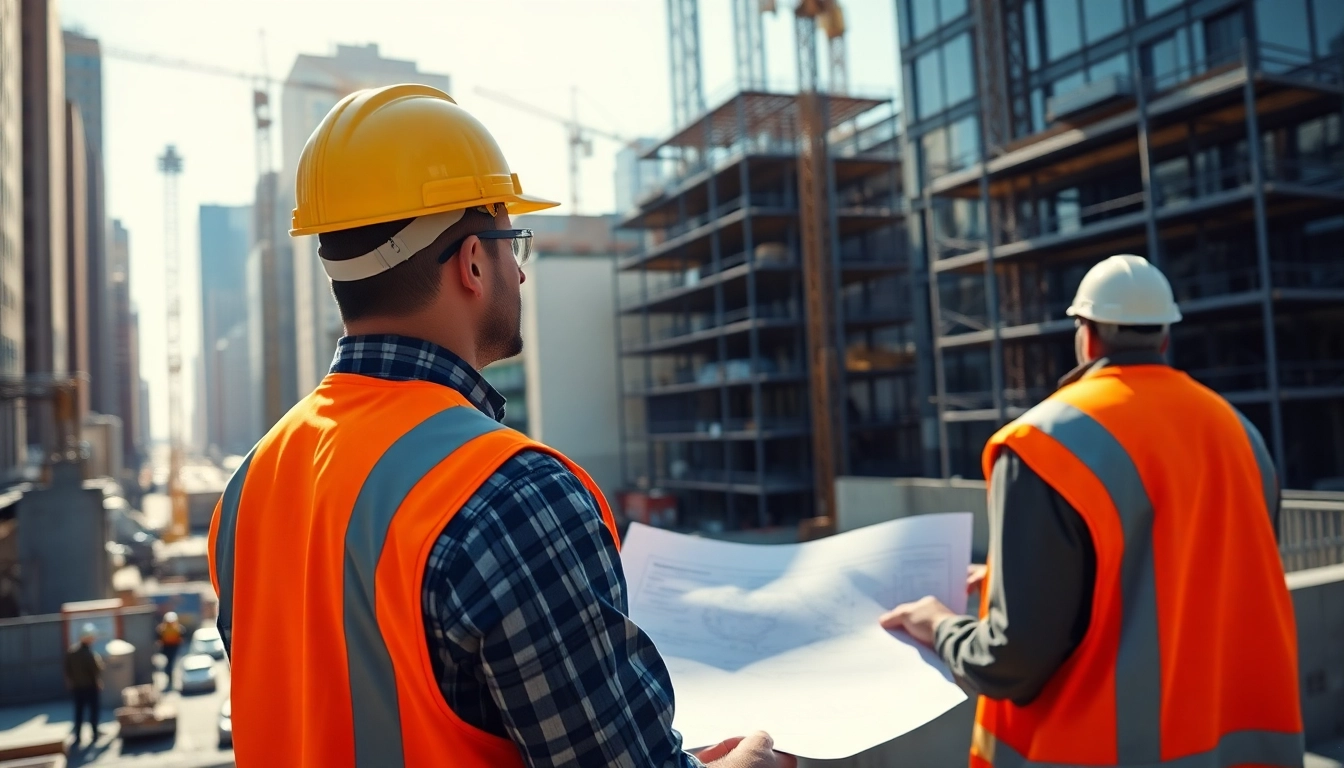 Dynamic scene featuring New York Construction Manager directing construction operations on-site.