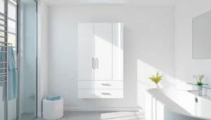 Sonni Spiegelschrank mit LED-Beleuchtung und modernem Design in einem stilvollen Bad.