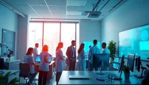 IT Services for Healthcare Tampa - Diverse team collaborating in modern IT office with advanced technology.