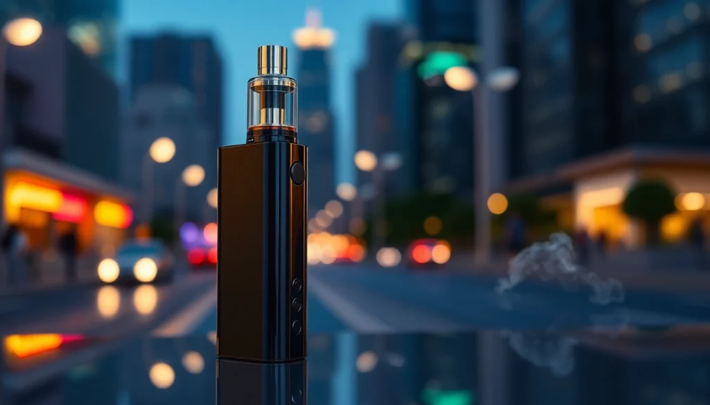 Nutzen Sie die Elfbar, um auf elegante Art zu dampfen, eingebettet in einer urbanen Nachtlandschaft.