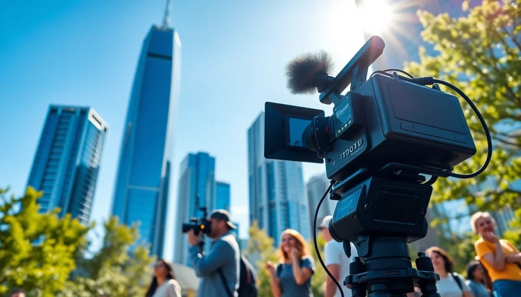 Capture the essence of oronto video production company in a vibrant Toronto cityscape.