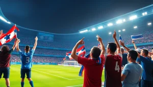 축구중계 중 다양한 팬들이 응원하는 열정적인 모습