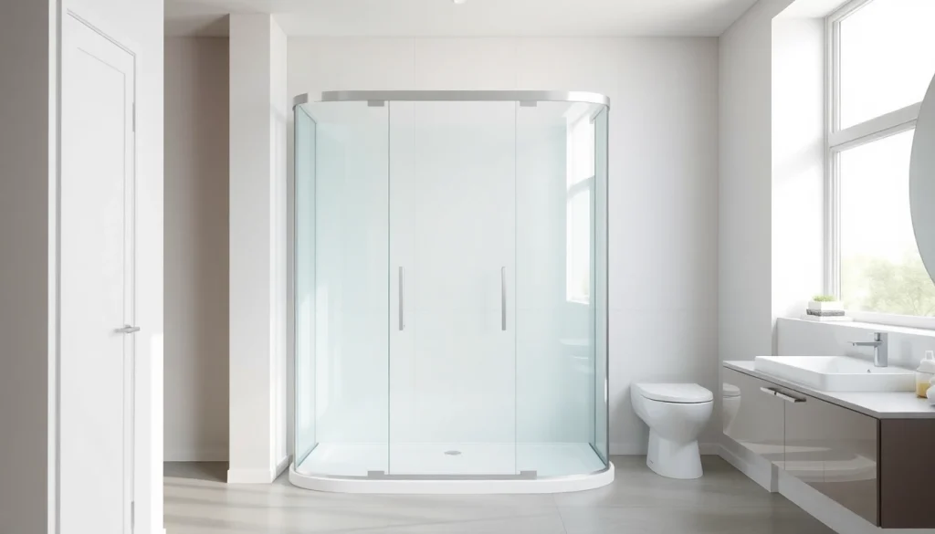 Die sonni Duschkabine in einer modernen Badezimmerumgebung zeigt elegante Glaswände und eine stilvolle Tür.