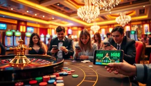 Engaged players enjoying a thrilling casino experience at Hi88 with vibrant gaming setups.