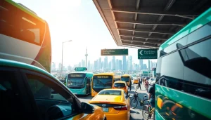 Explore various modes of transportation in a busy urban setting with vehicles on the move.