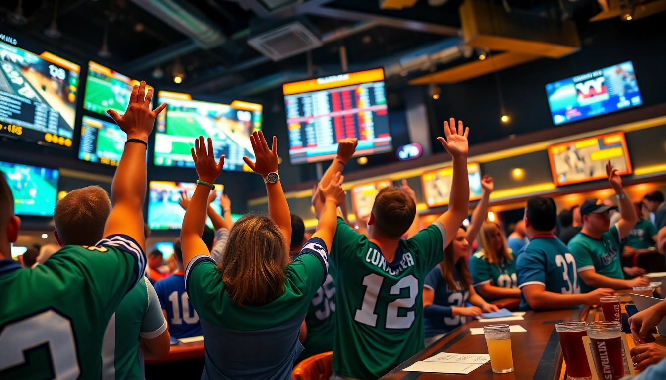 Engaged sports fans celebrating at betting sites South Carolina, reflecting excitement and anticipation.