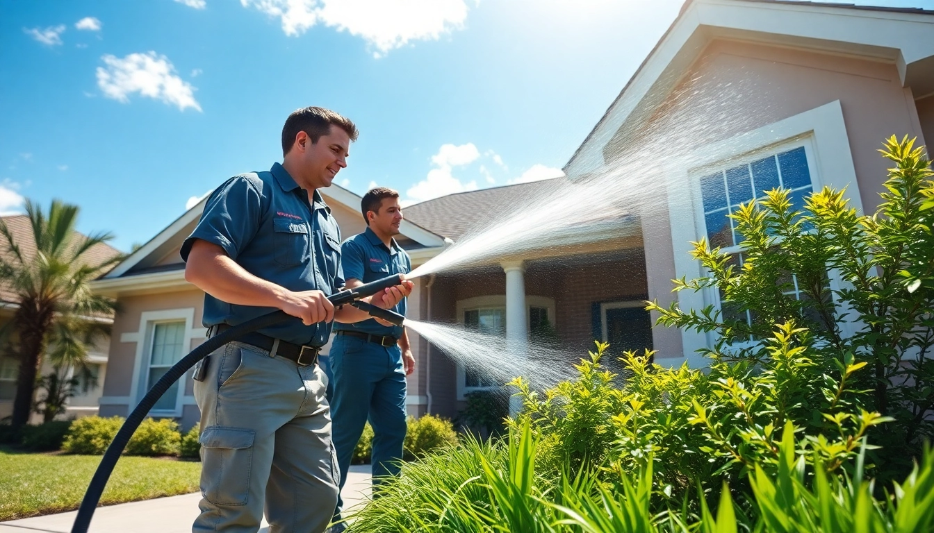 Soft wash cleaning in progress on a residential home in Kissimmee, FL, demonstrating expert pressure washing service.