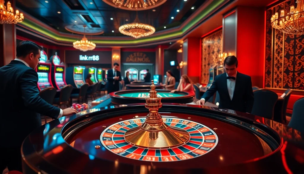 Experience the thrilling action at the luxurious casino featuring link rr88 prominently on the digital display.