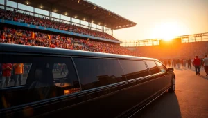 World Cup Group Transportation with luxury limousine and stadium fans celebrating in LA
