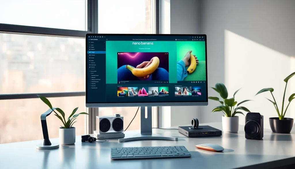 Transformative digital workspace featuring nano banana AI image editing interface.