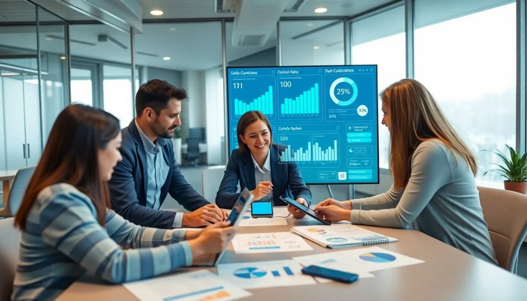 Online contact data verification tools showcased in a productive office setting with diverse professionals.