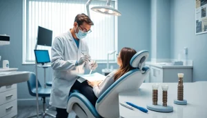 Dental implant dentist in Cheras performing a procedure with a patient in a modern clinic.