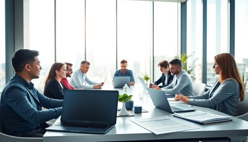 Engaging team meeting on Contract Management in a contemporary office space.