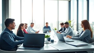 Engaging team meeting on Contract Management in a contemporary office space.