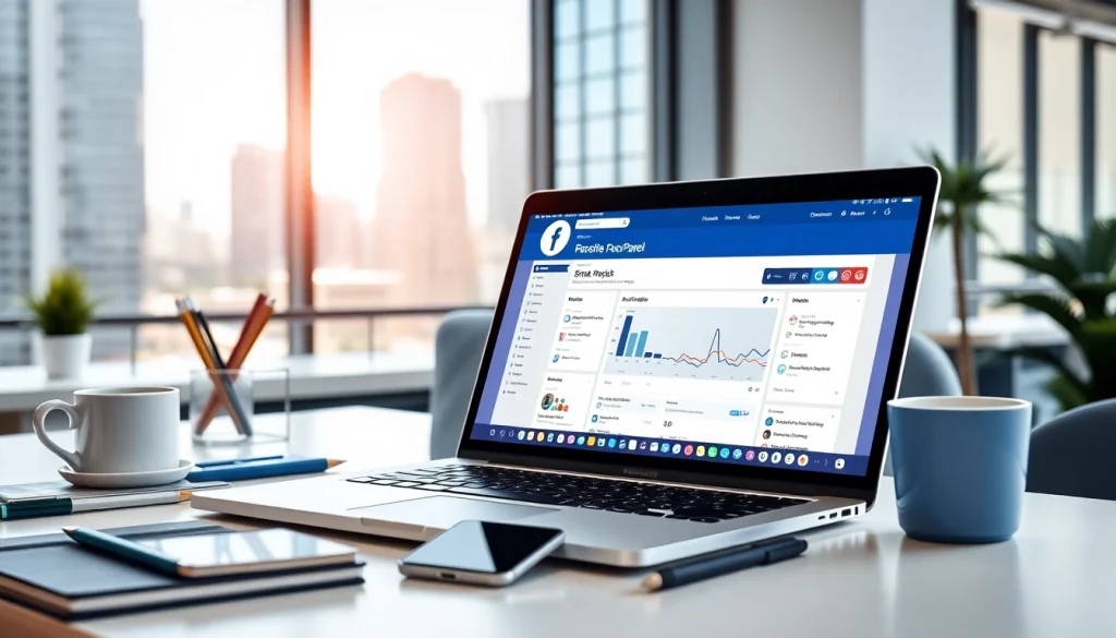 Implement strategies using a facebook smm panel interface in a modern office setting.