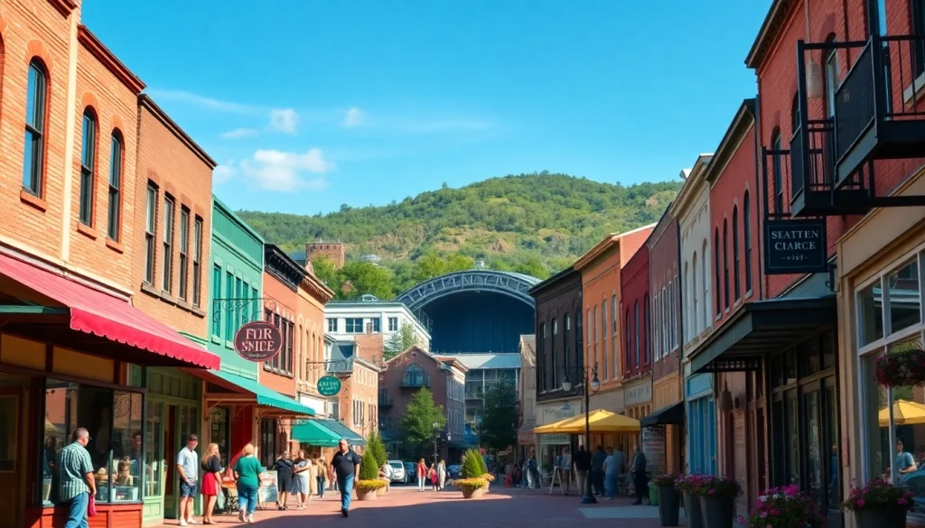 Experience Clarksburg's vibrant local life with historic shops and scenic views.