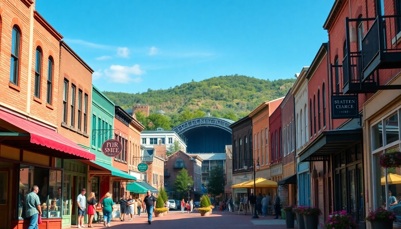 Experience Clarksburg's vibrant local life with historic shops and scenic views.