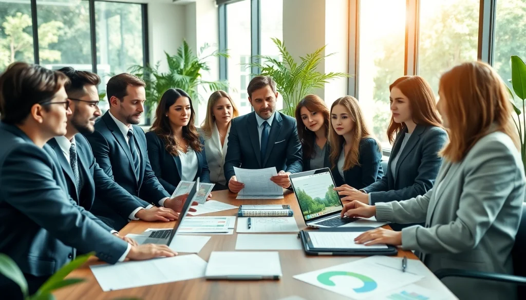 Engaged team of an environmental law firm collaborating on sustainability cases.