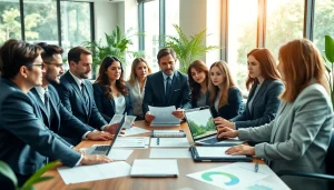 Engaged team of an environmental law firm collaborating on sustainability cases.