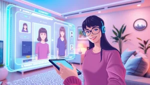 Engaging character AI nsfw interface with customizable avatars in a modern living room.