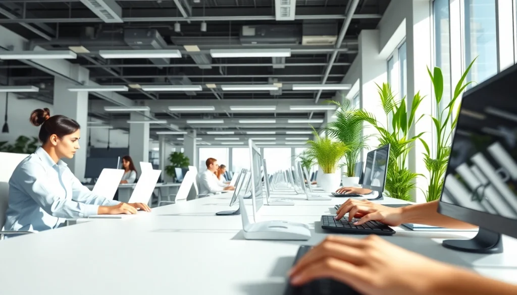 Hands at a typing center showcasing speed and efficiency in a modern office setting.