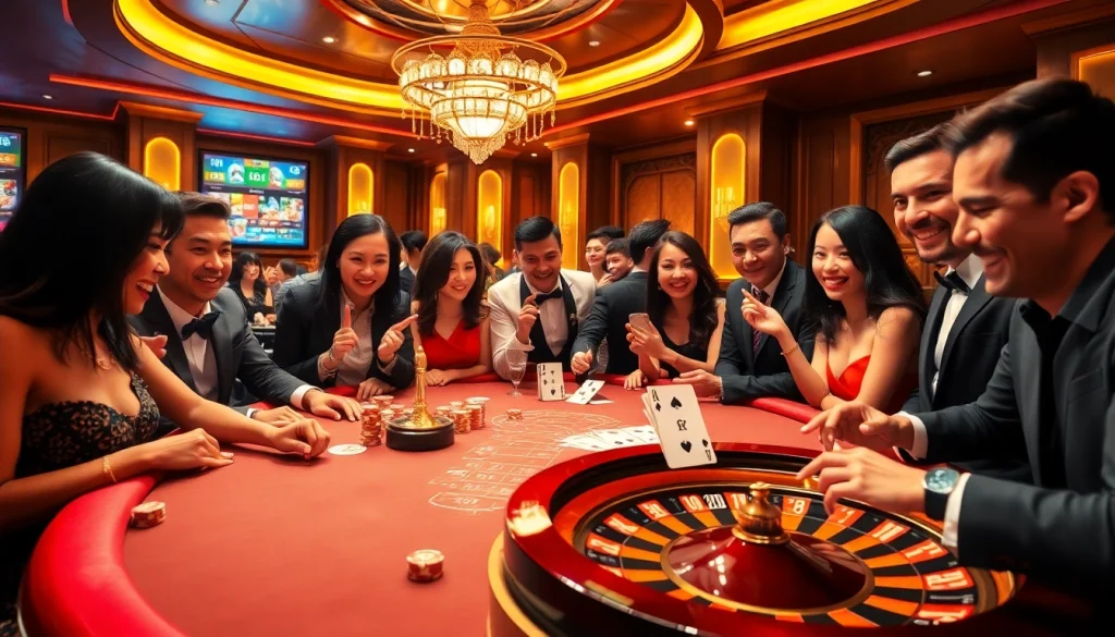 Join the excitement of vn168 đăng ký at a vibrant casino table with eager gamblers.
