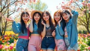 blackpink members showcasing their unique styles in a vibrant outdoor setting