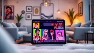 Engaging NSFW AI chat characters displayed on a modern tablet interface in a cozy lounge setting.