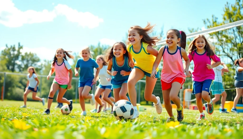 Girls enjoying Multi Sports Camps for Girls, engaging in soccer and basketball activities.