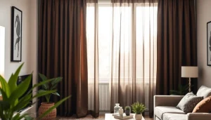 Verduisterende gordijnen in elegante woonkamer, die warmte en stijl uitstralen