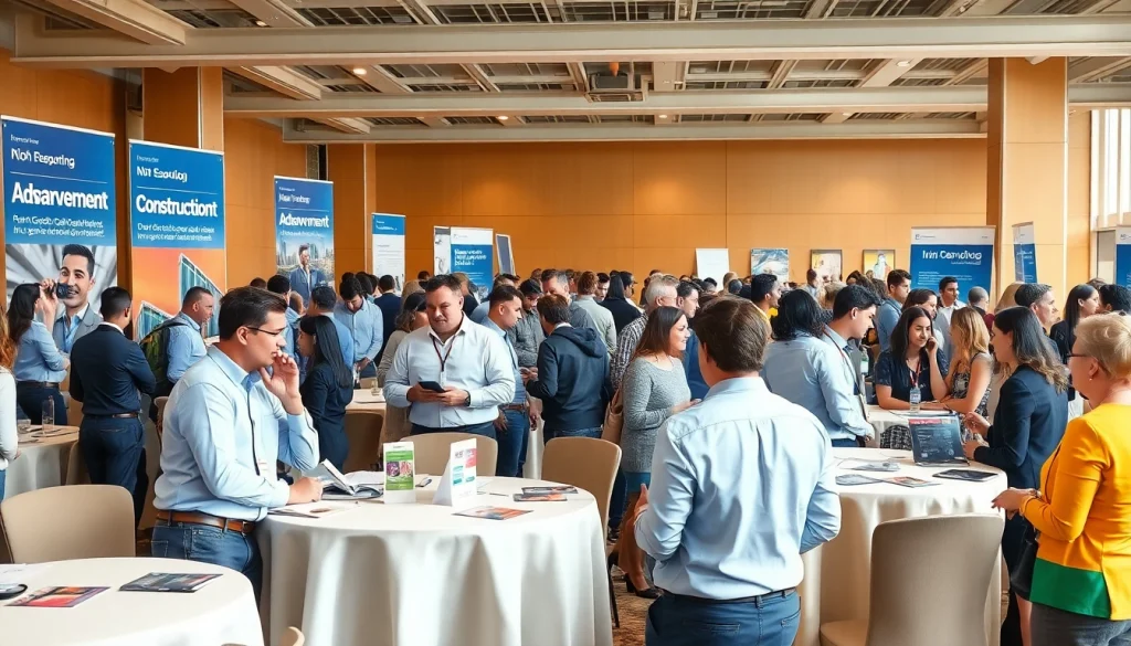 Engage in dynamic construction networking events with diverse professionals collaborating and sharing insights.