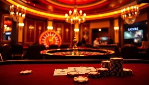 Experience thrilling gameplay in a sensual setting with a stunning hentai game showcasing luxurious casino visuals.